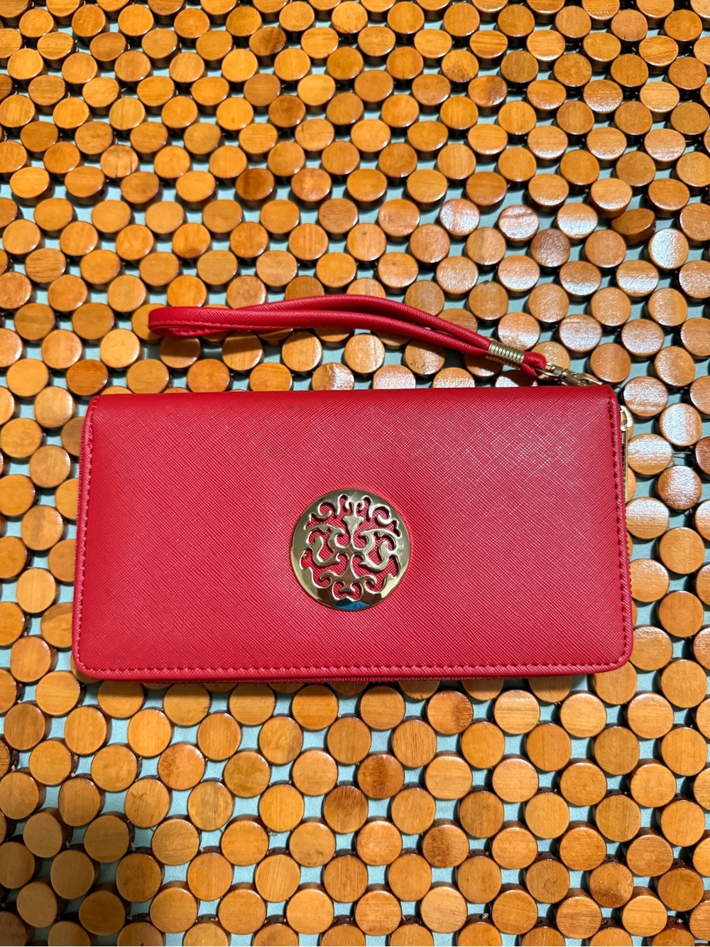 Accessorize Red Wristlet Clutch with Gold Medallion - Picture 1 of 5